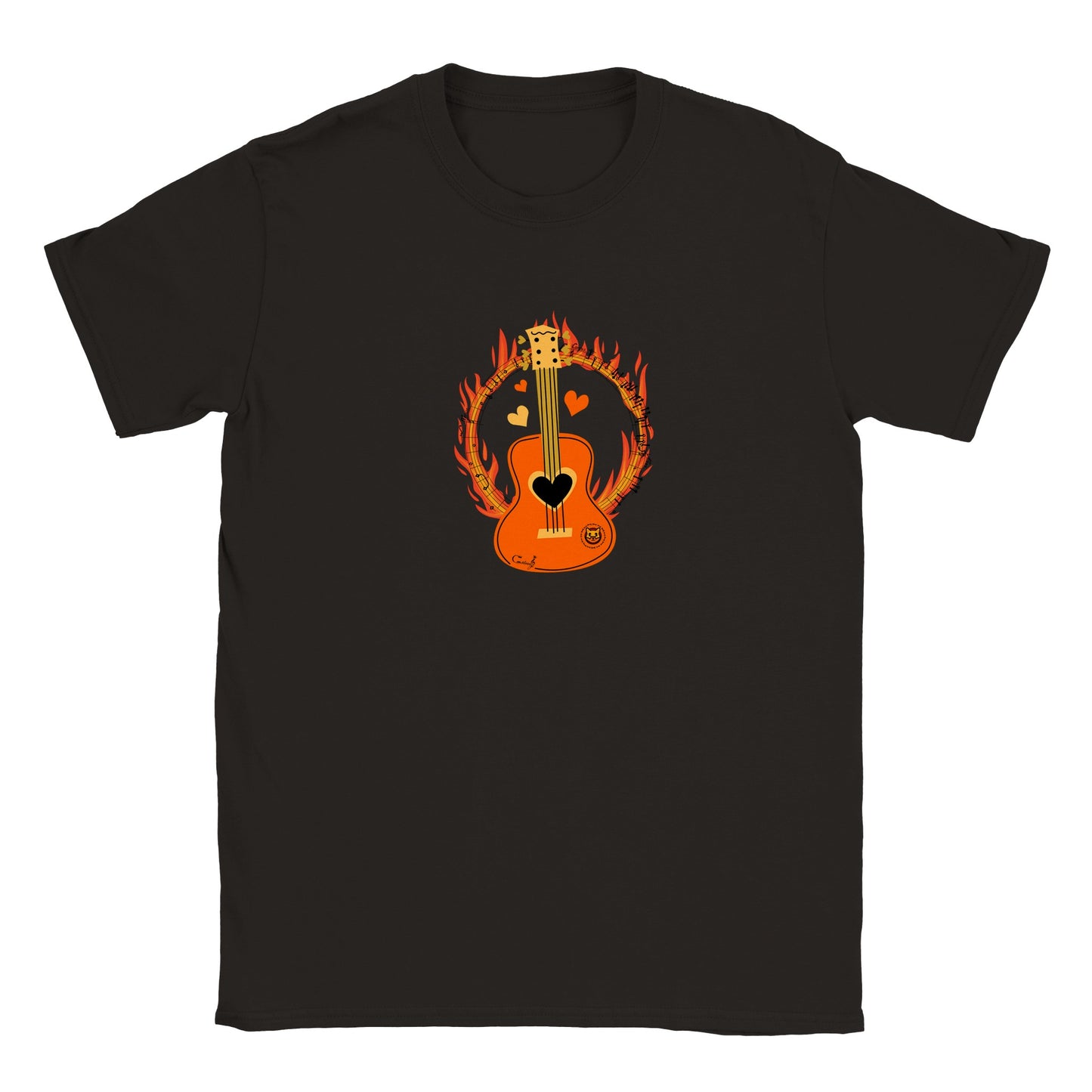 Calven Burning Guitar Classic Kids Crewneck T-shirt