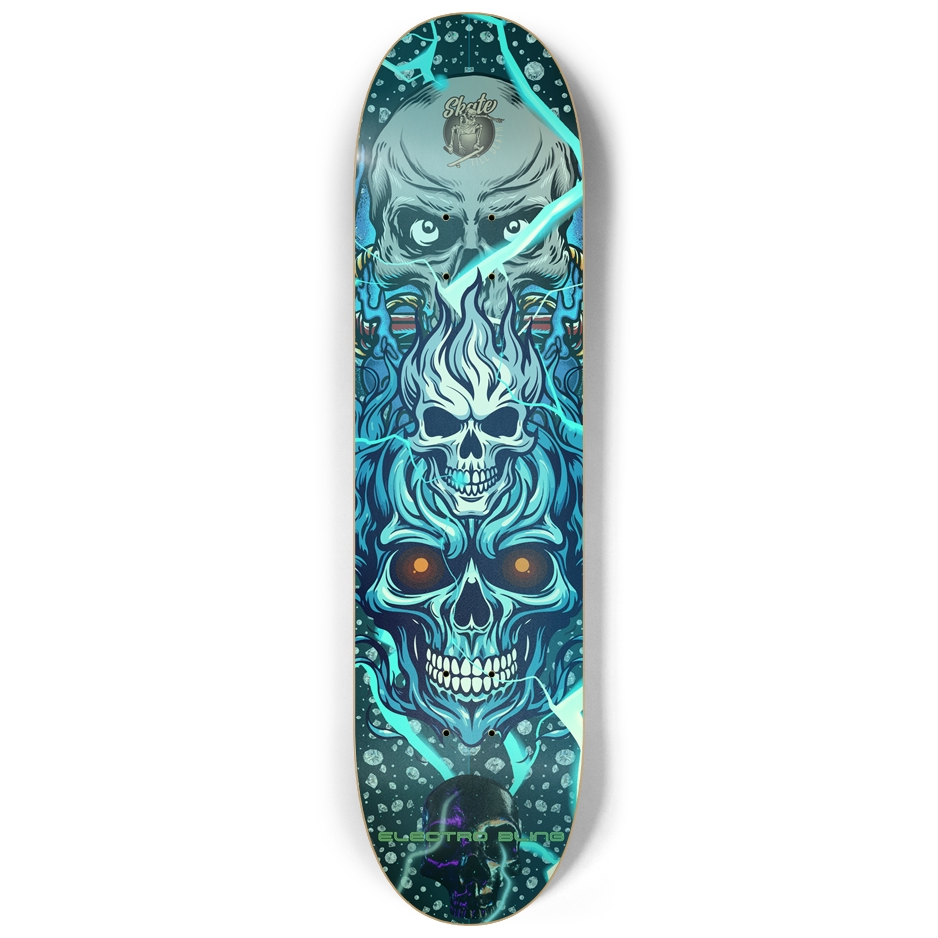 Electro Bling Flaming Skulls Skateboard