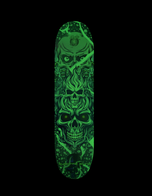 Electro Bling Flaming Skulls Skateboard