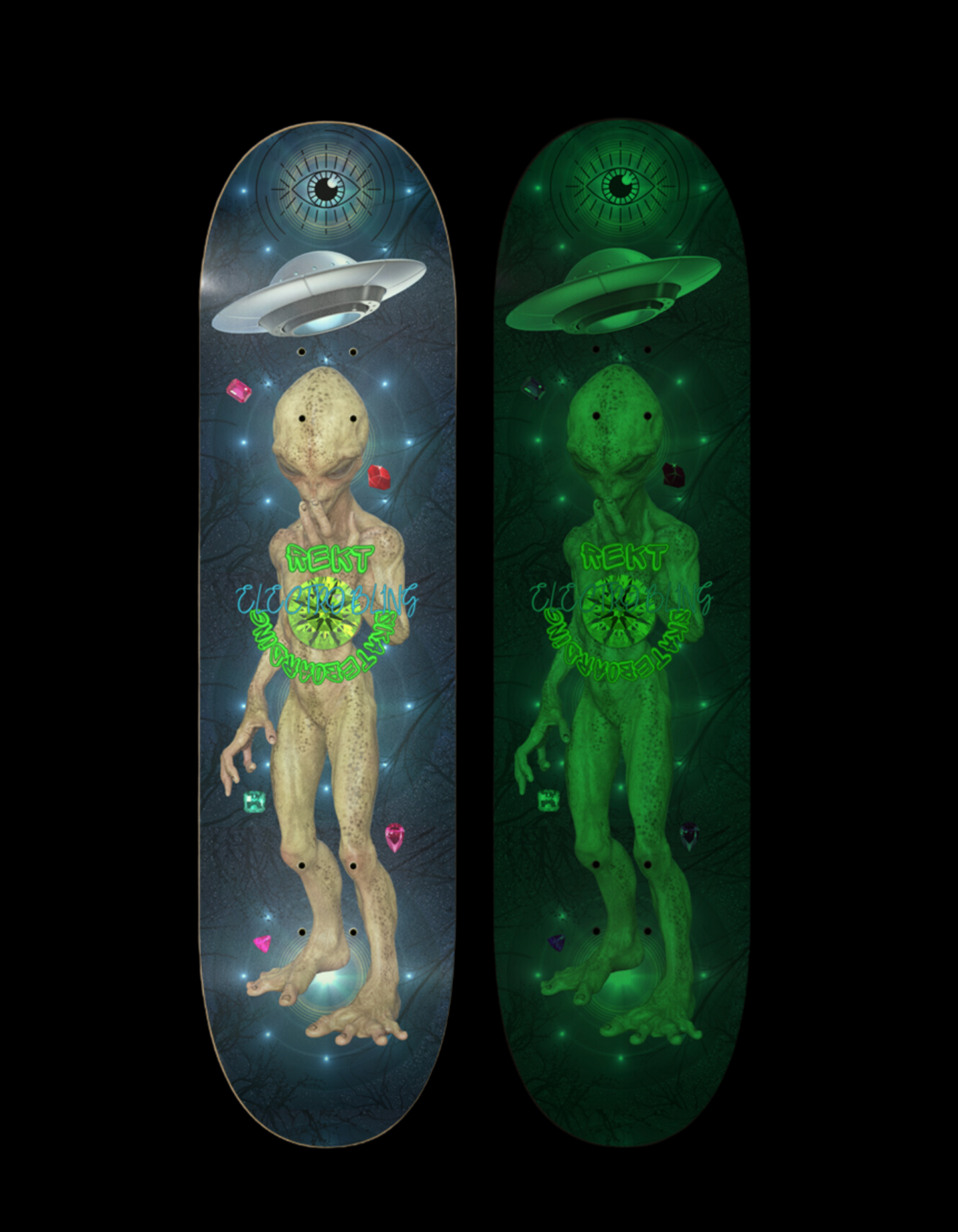 Alien Abduction Electro Bling Skateboard