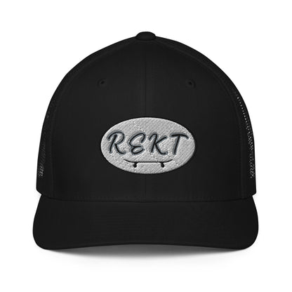 REKT Skateboarding White Label Closed-back Flex-fit Trucker Cap