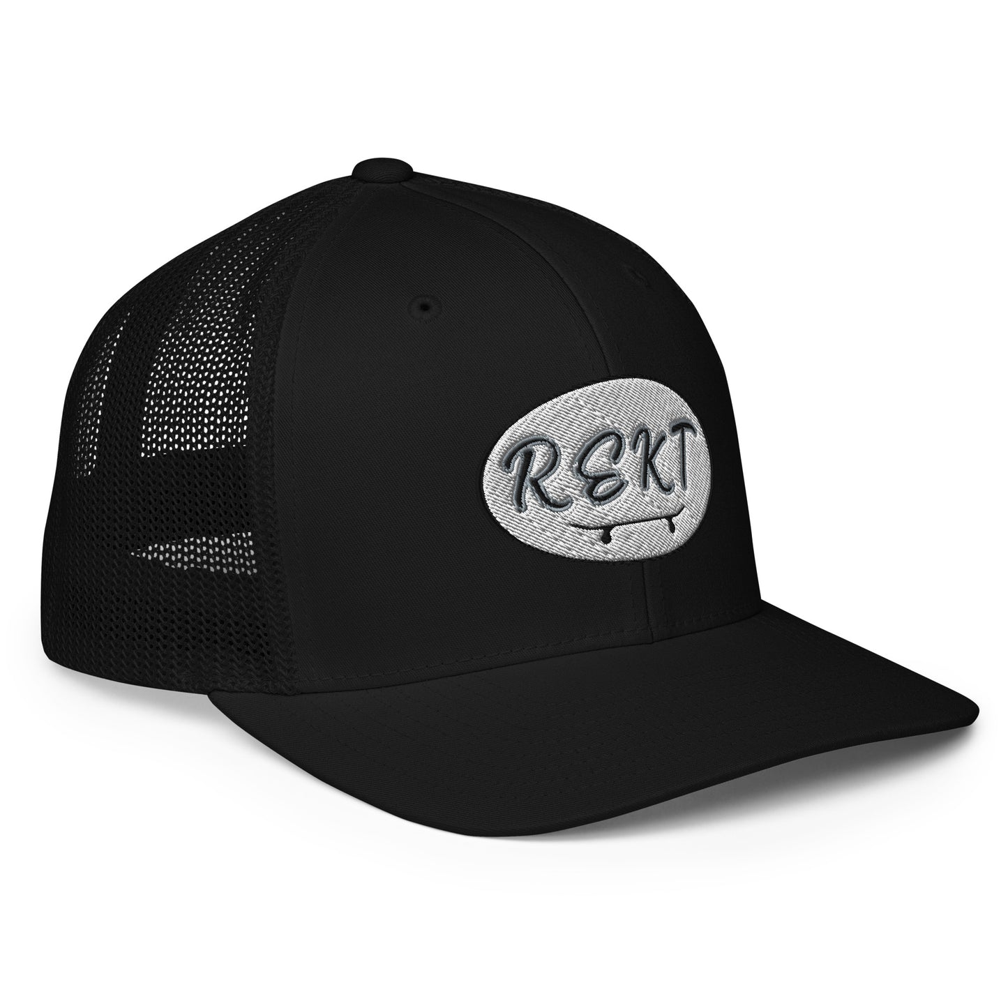 REKT Skateboarding White Label Closed-back Flex-fit Trucker Cap