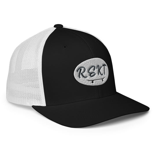 REKT Skateboarding White Label Closed-back Flex-fit Trucker Cap
