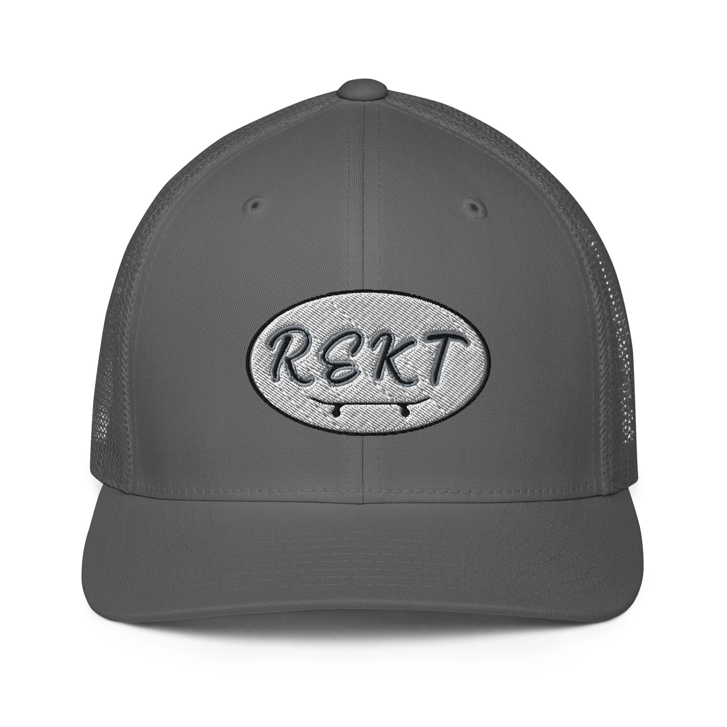 REKT Skateboarding White Label Closed-back Flex-fit Trucker Cap