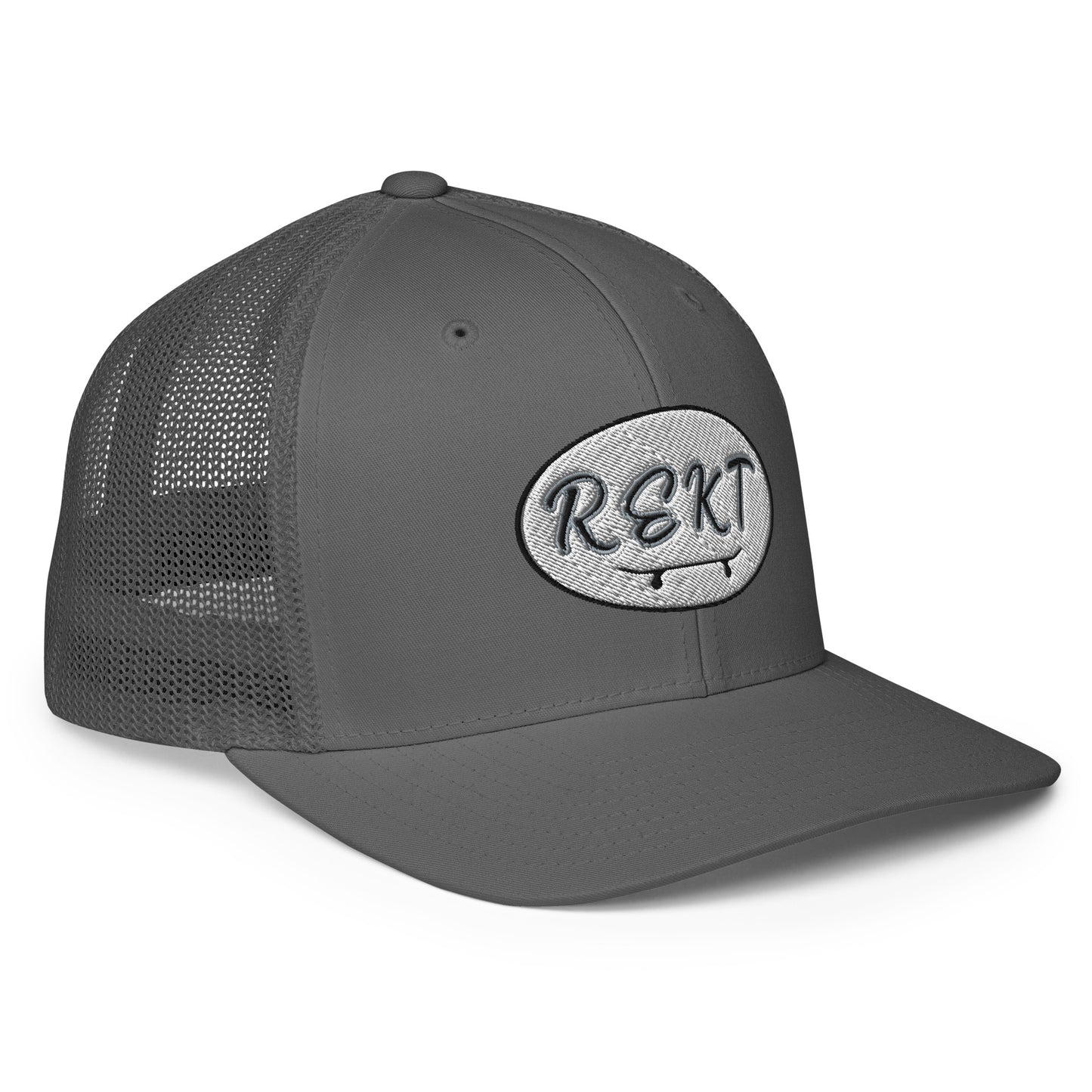 REKT Skateboarding White Label Closed-back Flex-fit Trucker Cap